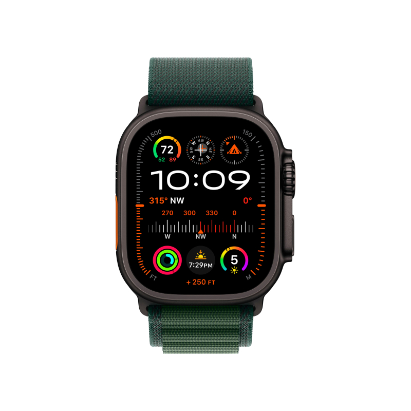 Apple Watch Ultra 2 GPS + Cellular, 49 мм, корпус из черного титана, ремешок Alpine зеленого цвета, размер M (MX4R3)