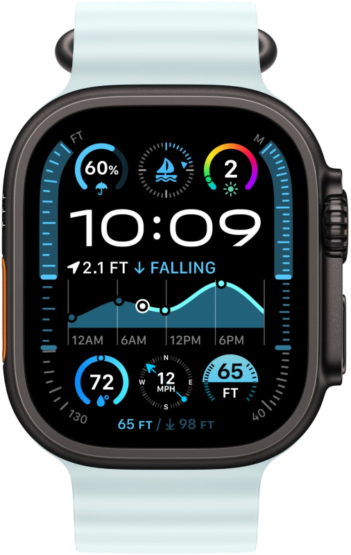 Apple Watch Ultra 2 GPS + Cellular, 49 мм, корпус из черного титана, ремешок Ocean цвета "ледяной синий"
