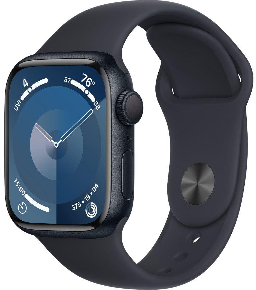 Apple Watch Series 9 GPS 45мм корпус из алюминия Темная ночь + ремешок Sport Band Темная ночь размер S/M (MR993)