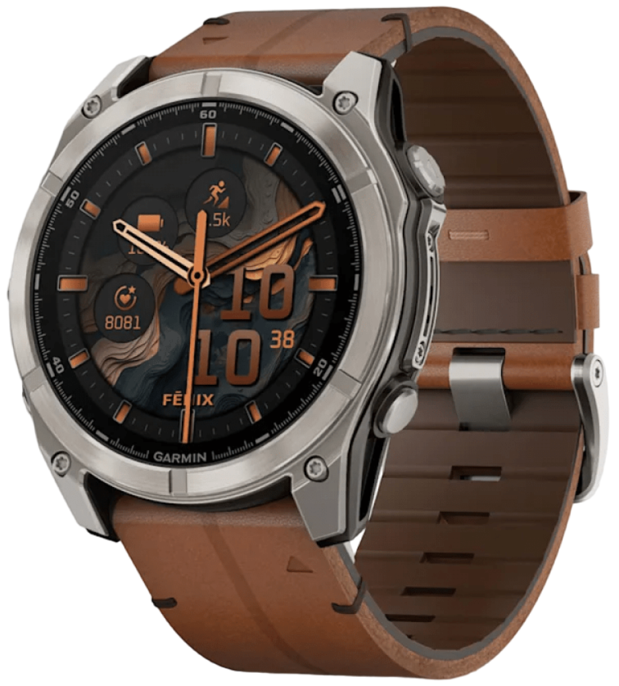 Garmin Fenix 8 Amoled Sapphire 51мм Серые с кожаным ремешком