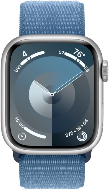 Apple Watch Series 9 GPS 41мм корпус из алюминия Серебро + ремешок Sport Loop Ледяной синий