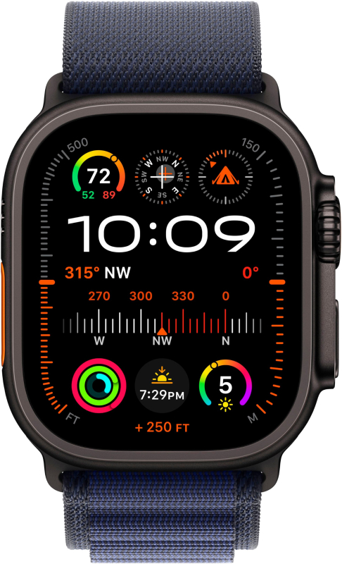 Apple Watch Ultra 2 GPS + Cellular, 49 мм, корпус из черного титана, ремешок Alpine темно-синего цвета, размер M