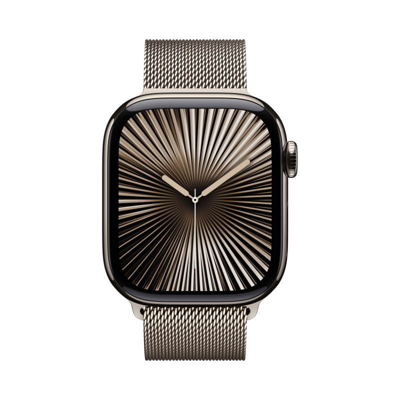 Apple Watch Series 10, 42 мм, корпус из титана цвета «титановый бежевый», «миланская петля» бежевого цвета