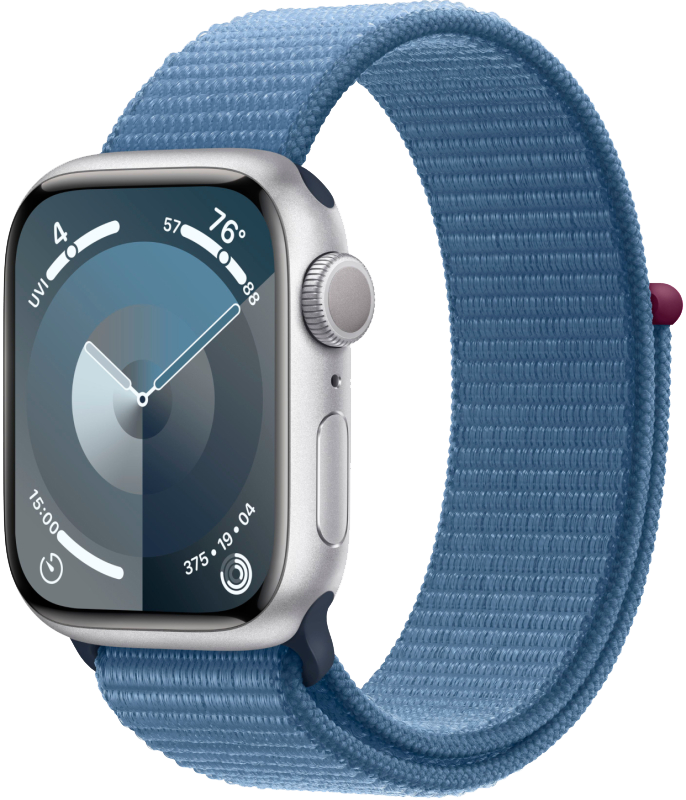 Apple Watch Series 9 GPS 41мм корпус из алюминия Серебро + ремешок Sport Loop Ледяной синий