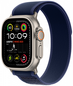 Apple Watch Ultra 2 GPS + Cellular, 49 мм, корпус из бежевого титана, ремешок Trail голубого цвета, размер M