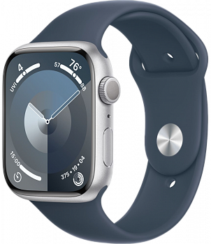 Apple Watch Series 9 GPS 41мм корпус из алюминия Серебро + ремешок Sport Band Штормовой синий