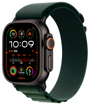 Apple Watch Ultra 2 GPS + Cellular, 49 мм, корпус из черного титана, ремешок Alpine зеленого цвета, размер M (MX4R3)