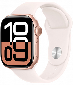 Apple Watch Series 10, 42 мм, алюминий цвета «розовое золото», спортивный ремешок цвета "Light Blush", M/L (MWWJ3)