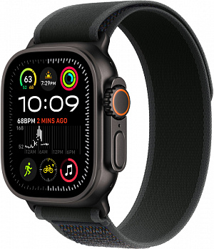 Apple Watch Ultra 2 GPS + Cellular, 49 мм, корпус черного из титана, ремешок Trail черного цвета, размер M/L (MX4V3)